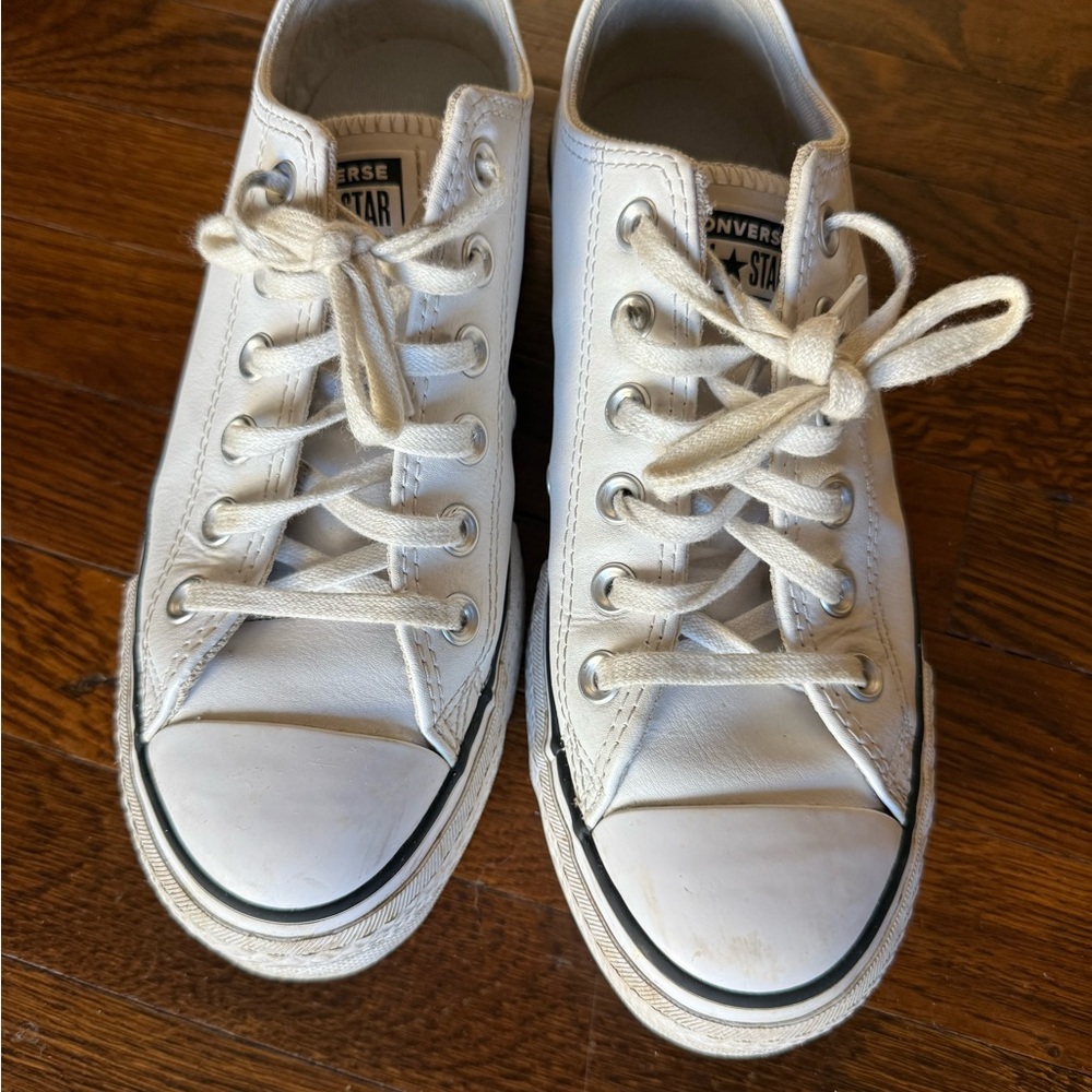 Converse White Leather Platform Sneakers